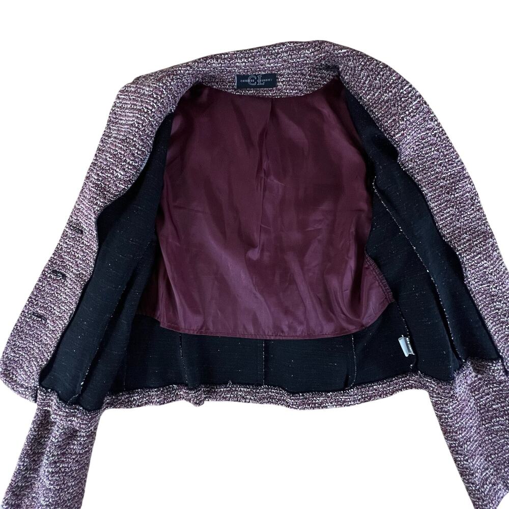 Vintage Y2K Purple Boucle Jacket L Metallic Blazer Cropped Sparkle Flower Pin - Picture 6 of 12